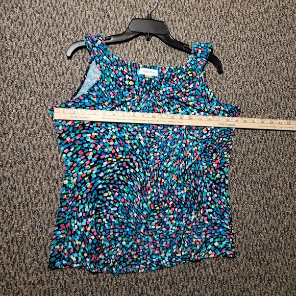 Calvin Klein Geometric Print Matte Jersey Pleat Crew Neck Sleeveless Top Size L - Picture 3 of 16